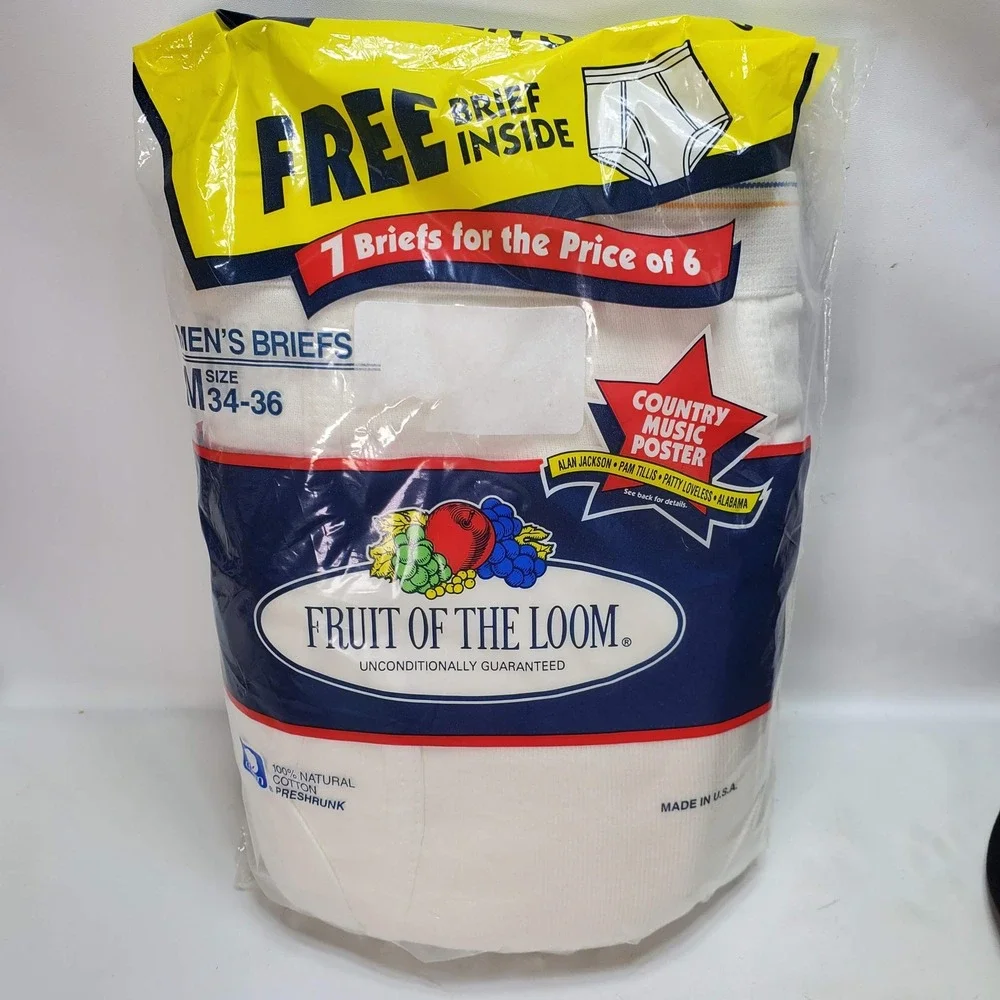 Fruit of the Loom Briefs Mens M White 7 Pack 1995 Made in USA Vintage NEW